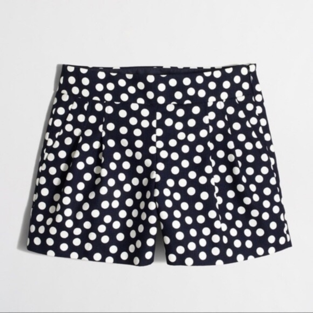 JCrew Navy/White Polka Dot Pleated Canvas Shorts